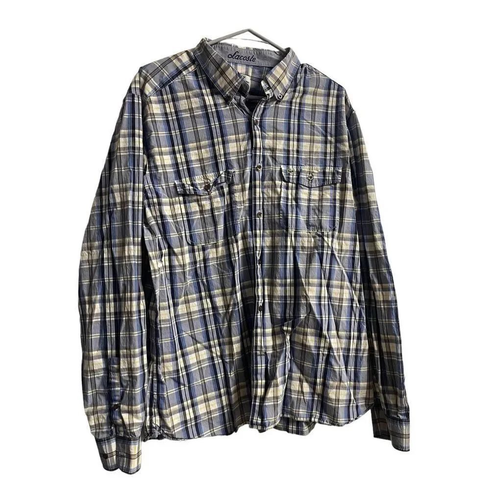Lacoste Mens Multi Color Modern Fit Button Down Long Sleeve Shirt Size 44